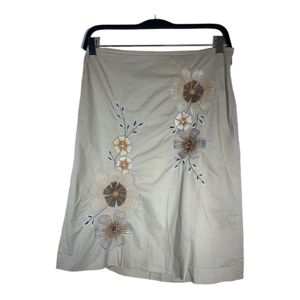 Loft Womens Mini Skirt 100% Cotton Embroidered Beige Cottagecore Size 4
